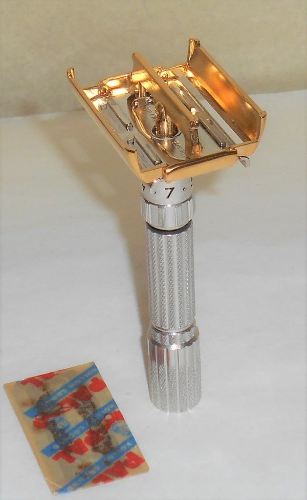 1959 Gillette Razor Twist to Open Replated Rhodium Gold E1–RG23 (41).JPG