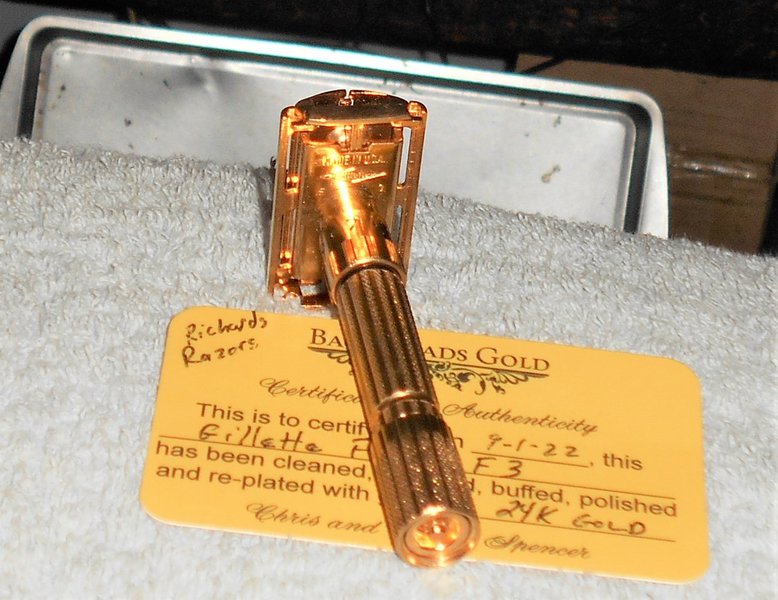 Gillette Fat Boy Razor 1960 Adjustable Refurbished Replated 24 Karat Gold F3–F39 (8).JPG Gillette Fat Boy Razor 1960 Adjustable Refurbished Replated 24 Karat Gold F3–F39 (8).JPG