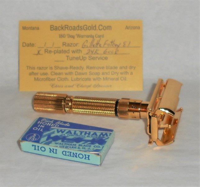 Gillette Fat Boy Razor 1959 Adjustable Refurbished Replated 24 Karat Gold E–1 (29).JPG