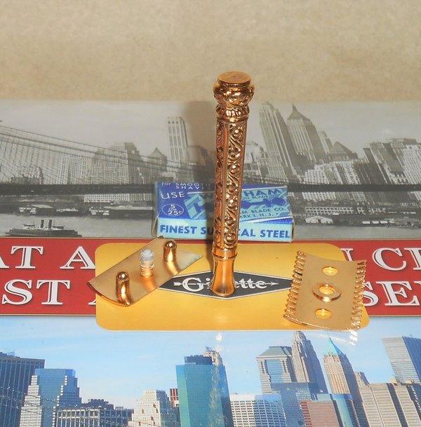 Gillette Flower ABC Razor Three Piece Refurbished Replated 24 Karat Gold Z–88 (32).JPG