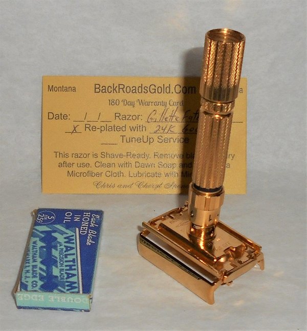 Gillette Fat Boy Razor 1959 Adjustable Refurbished Replated 24 Karat Gold E–1 (47).JPG