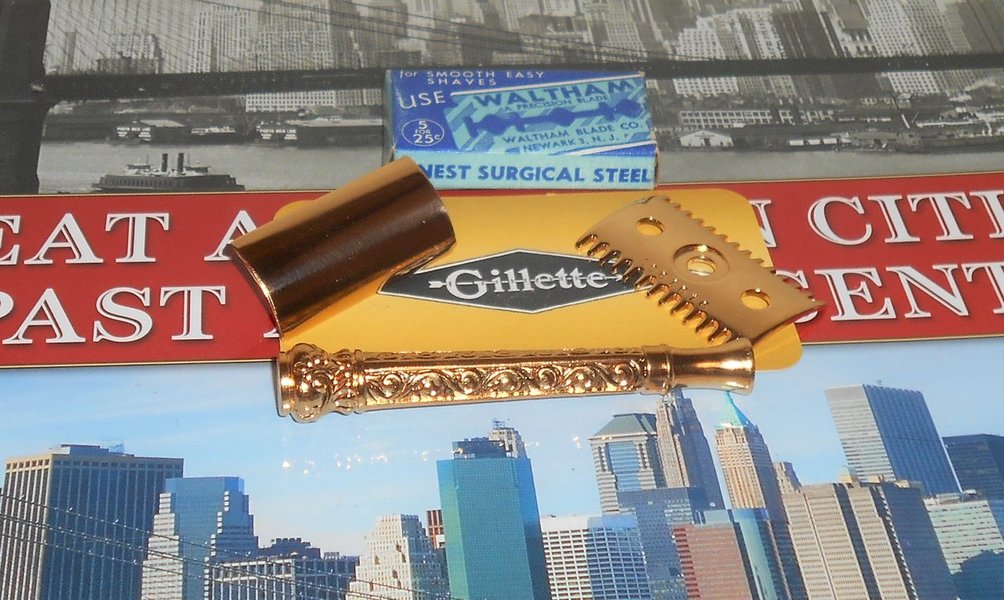 Gillette Flower ABC Razor Three Piece Refurbished Replated 24 Karat Gold Z–88 (34).JPG