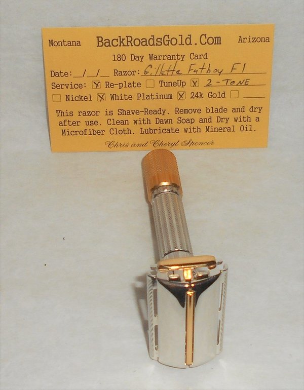 Gillette 1960 Fat Boy Razor Refurbished Replated White Platinum 24 ^ Gold F1–ZQ (3).JPG