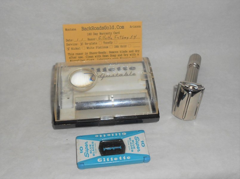 Gillette 1959 Fat Boy Razor W Case Blades Refurbished Replated Mirror Nickel E4–0X (25).JPG Gillette 1959 Fat Boy Razor W Case Blades Refurbished Replated Mirror Nickel E4–0X (25).JPG