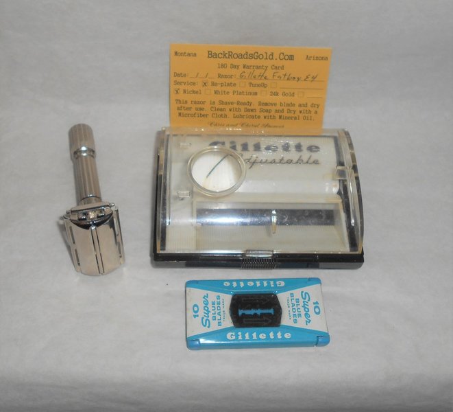 Gillette 1959 Fat Boy Razor W Case Blades Refurbished Replated Mirror Nickel E4–0X (21).JPG