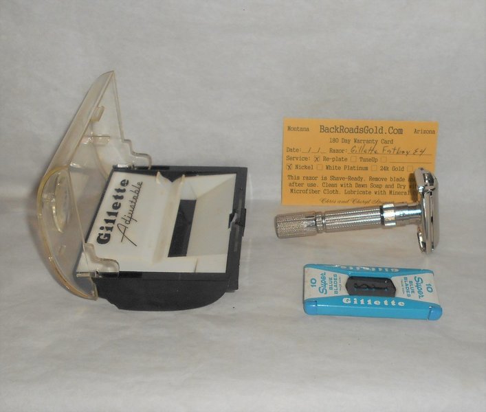 Gillette 1959 Fat Boy Razor W Case Blades Refurbished Replated Mirror Nickel E4–0X (34).JPG