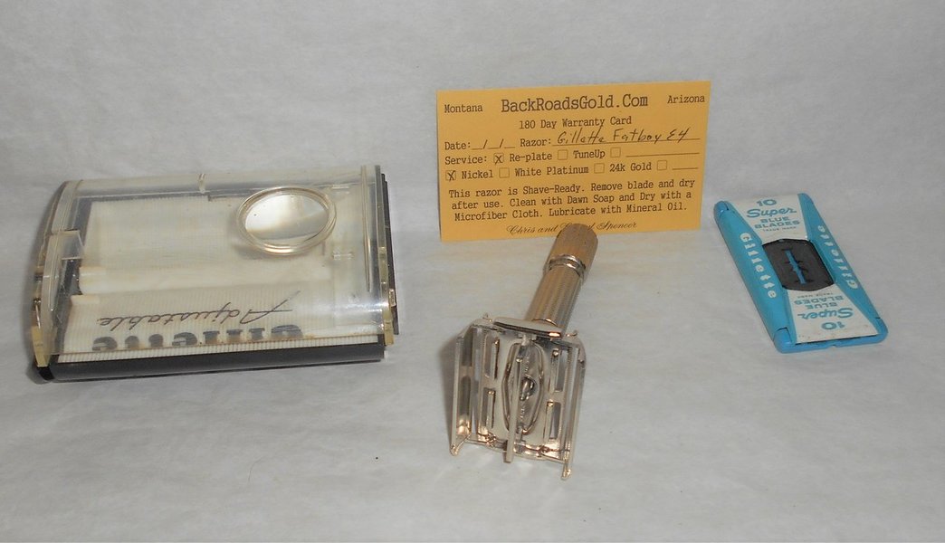 Gillette 1959 Fat Boy Razor W Case Blades Refurbished Replated Mirror Nickel E4–0X (56).JPG