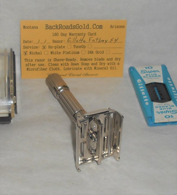 Gillette 1959 Fat Boy Razor W Case Blades Refurbished Replated Mirror Nickel E4–0X (59).JPG