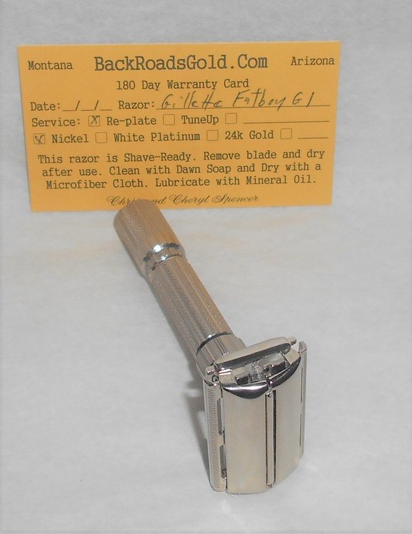 Gillette Fat Boy Razor 1961 TTO Refurbished Replated Mirror Nickel G1–G9 (1).JPG Gillette Fat Boy Razor 1961 TTO Refurbished Replated Mirror Nickel G1–G9 (1).JPG