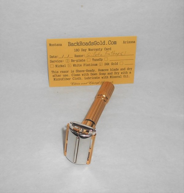 Gillette 1959 Fat Boy Razor E1 Refurbished Replated 24 Karat Gold WhitePlatinum E1–47B (5).JPG