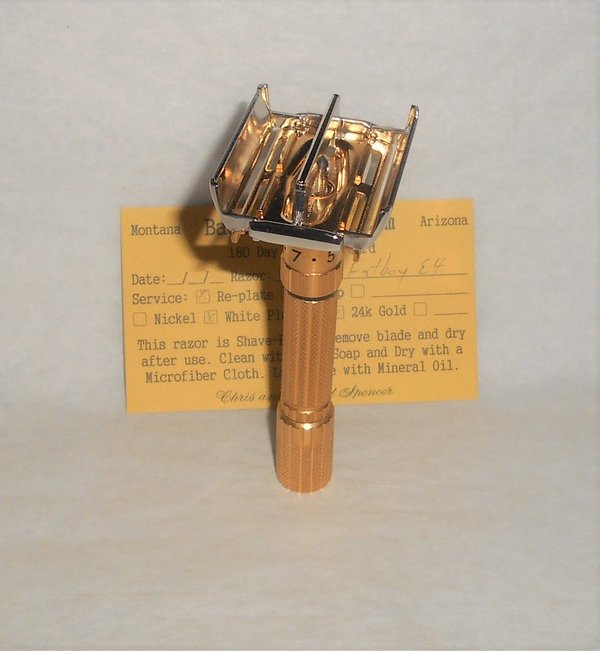 Gillette Fat Boy Razor 1959 TTO Adjustable Refurbished Replated 24 Karat Gold White Platinum (...JPG Gillette Fat Boy Razor 1959 TTO Adjustable Refurbished Replated 24 Karat Gold White Platinum (...JPG