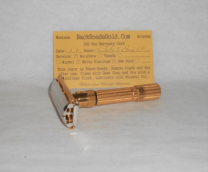 Gillette Fat Boy Razor 1959 TTO Adjustable Refurbished Replated 24 Karat Gold White Platinum (...JPG Gillette Fat Boy Razor 1959 TTO Adjustable Refurbished Replated 24 Karat Gold White Platinum (...JPG