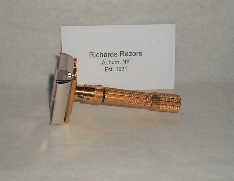 Gillette Fat Boy Razor 1959 TTO Adjustable Refurbished Replated 24 Karat Gold White Platinum (...JPG