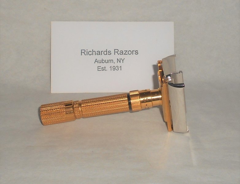 Gillette Fat Boy Razor 1959 TTO Adjustable Refurbished Replated 24 Karat Gold White Platinum (...JPG