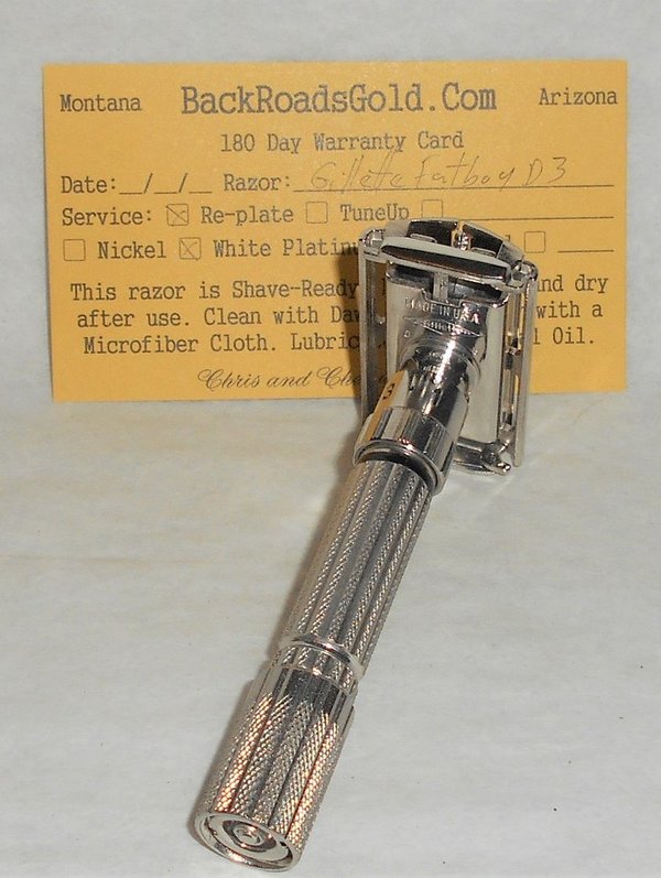Gillette 1958 Fat Boy Razor Adjustable Refurbished Replated White Platinum D3–18 (14).JPG Gillette 1958 Fat Boy Razor Adjustable Refurbished Replated White Platinum D3–18 (14).JPG
