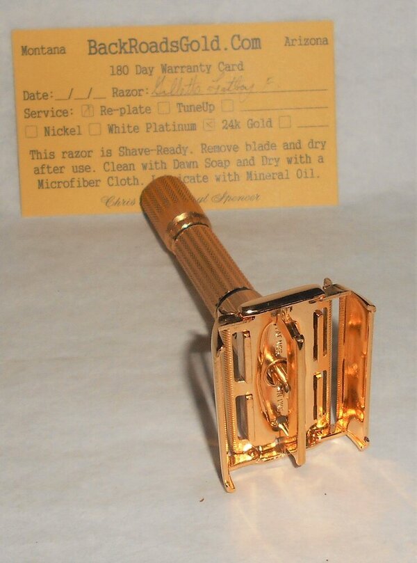 Gillette Fat Boy Razor 1960 Adjustable Refurbished Replated 24 Karat Gold F3–18 (38).JPG
