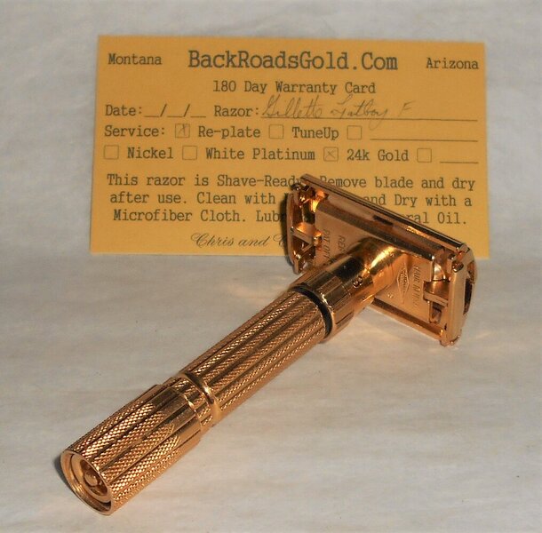 Gillette Fat Boy Razor 1960 Adjustable Refurbished Replated 24 Karat Gold F3–18 (88).JPG