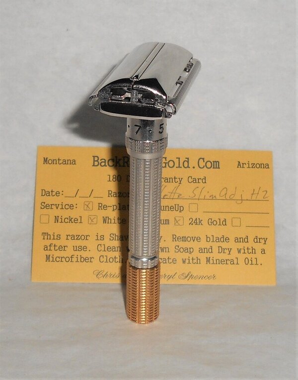 Gillette Superslim Adjustable Razor Refurbished Replated 24 Karat Gold White Platinum H2–47 (1).JPG Gillette Superslim Adjustable Razor Refurbished Replated 24 Karat Gold White Platinum H2–47 (1).JPG