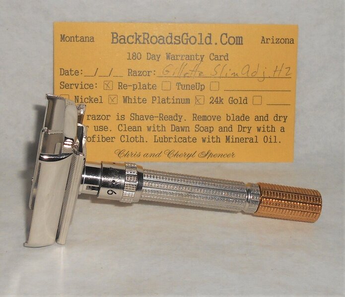 Gillette Superslim Adjustable Razor Refurbished Replated 24 Karat Gold White Platinum H2–47 (46).JPG