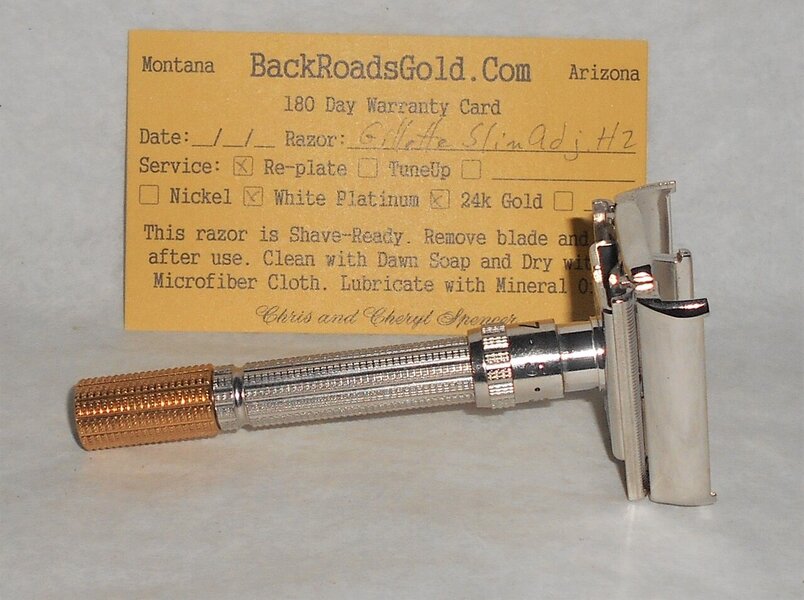 Gillette Superslim Adjustable Razor Refurbished Replated 24 Karat Gold White Platinum H2–47 (53).JPG