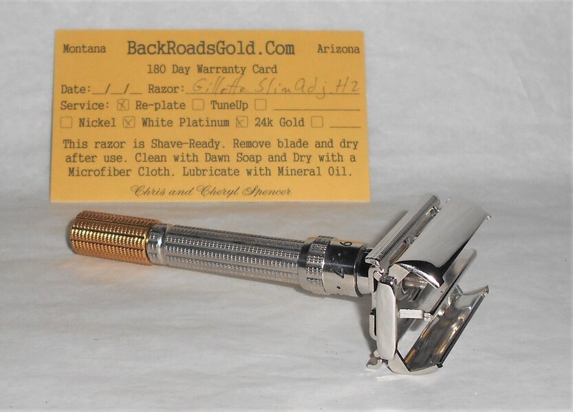 Gillette Superslim Adjustable Razor Refurbished Replated 24 Karat Gold White Platinum H2–47 (54).JPG