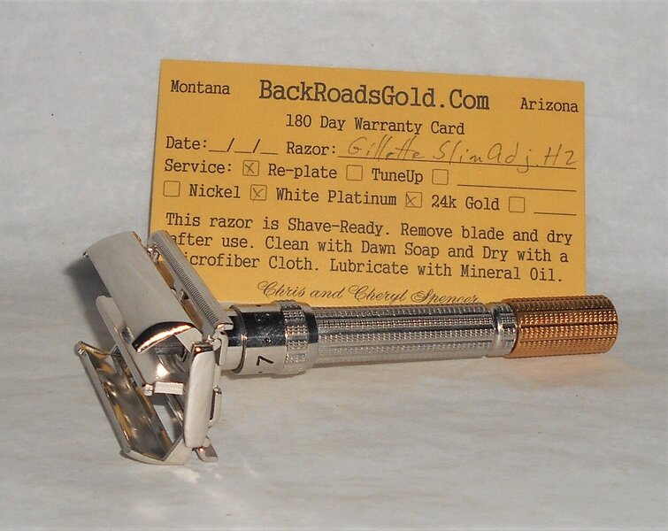 Gillette Superslim Adjustable Razor Refurbished Replated 24 Karat Gold White Platinum H2–47 (56).JPG