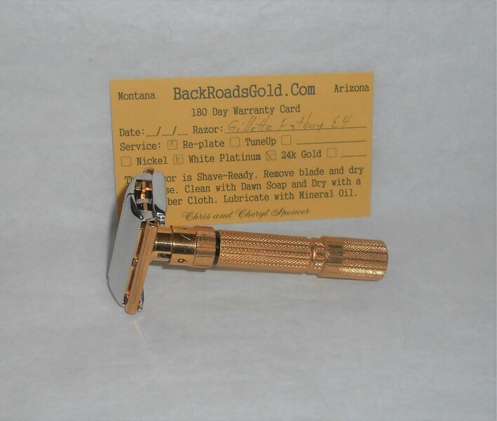 Gillette Fat Boy Razor 1959 TTO Adjustable Refurbished Replated 24 Karat Gold White Platinum (4).JPG Gillette Fat Boy Razor 1959 TTO Adjustable Refurbished Replated 24 Karat Gold White Platinum (4).JPG