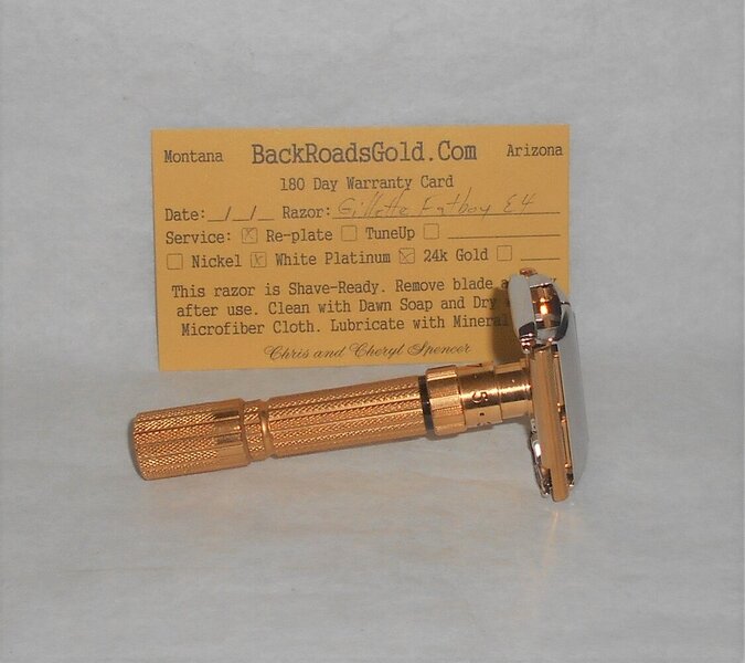 Gillette Fat Boy Razor 1959 TTO Adjustable Refurbished Replated 24 Karat Gold White Platinum (...JPG Gillette Fat Boy Razor 1959 TTO Adjustable Refurbished Replated 24 Karat Gold White Platinum (...JPG
