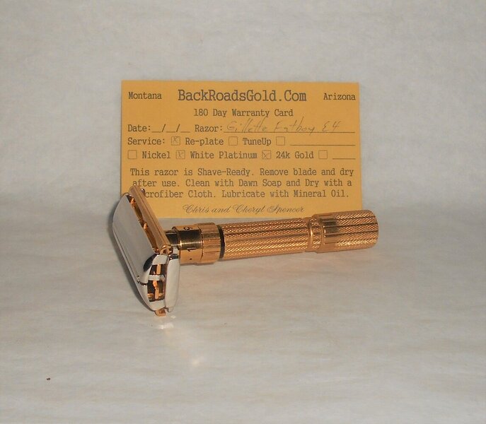 Gillette Fat Boy Razor 1959 TTO Adjustable Refurbished Replated 24 Karat Gold White Platinum (...JPG Gillette Fat Boy Razor 1959 TTO Adjustable Refurbished Replated 24 Karat Gold White Platinum (...JPG