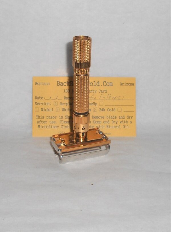 Gillette 1959 Fat Boy Razor E1 Refurbished Replated 24 Karat Gold WhitePlatinum E1–47B (36).JPG Gillette 1959 Fat Boy Razor E1 Refurbished Replated 24 Karat Gold WhitePlatinum E1–47B (36).JPG
