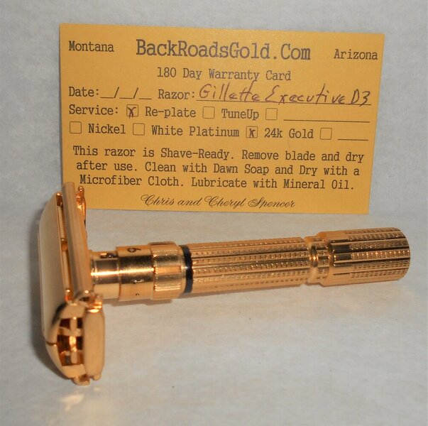 Gillette Executive Razor 1958 Refurbished Replated 24 Karat Gold D3–DD (1).JPG