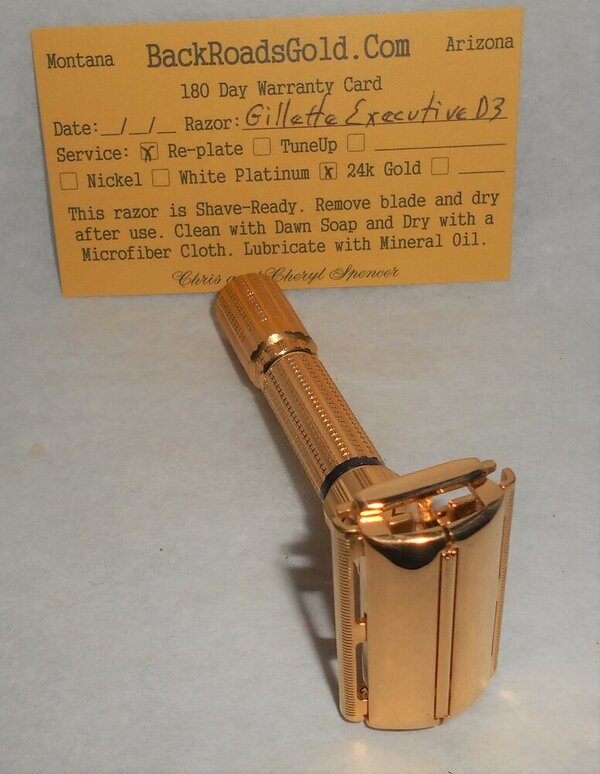 Gillette Executive Razor 1958 Refurbished Replated 24 Karat Gold D3–DD (5).JPG