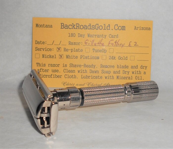 Gillette Fat Boy Razor 1959 Adjustable Refurbished Replated White Platinum E2–EE (1).JPG