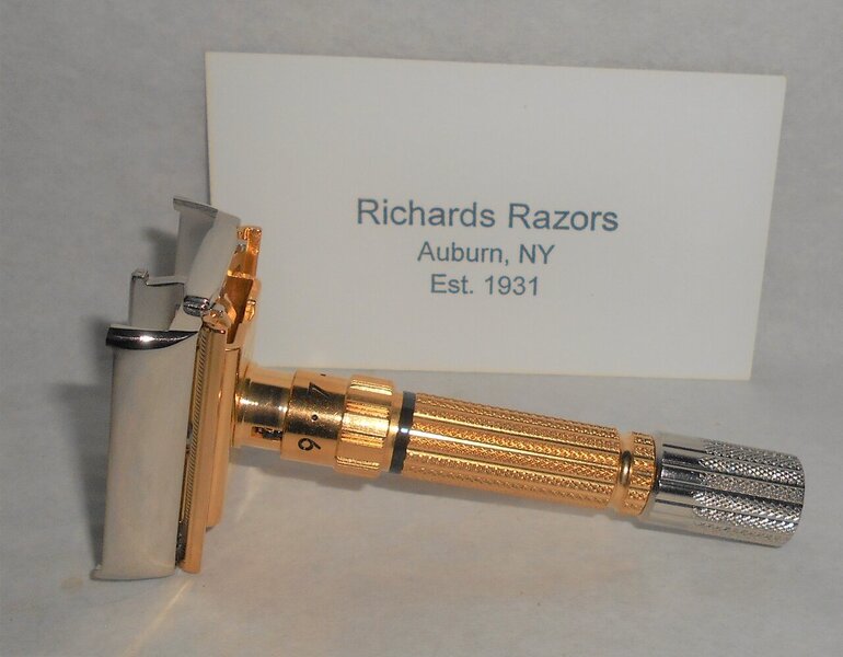 Gillette Fat Boy Razor TTO Adjustable Refurbished Replated 24 Karat Gold Mirror Nickel D4–DD (...JPG