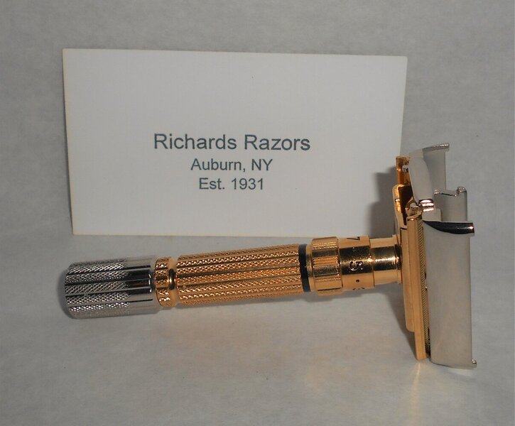 Gillette Fat Boy Razor TTO Adjustable Refurbished Replated 24 Karat Gold Mirror Nickel D4–DD (...JPG