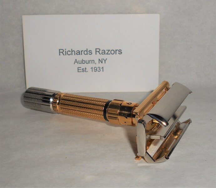 Gillette Fat Boy Razor TTO Adjustable Refurbished Replated 24 Karat Gold Mirror Nickel D4–DD (...JPG