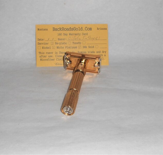 Gillette 1959 Fat Boy Razor E1 Refurbished Replated 24 Karat Gold WhitePlatinum E1–47B (1).JPG