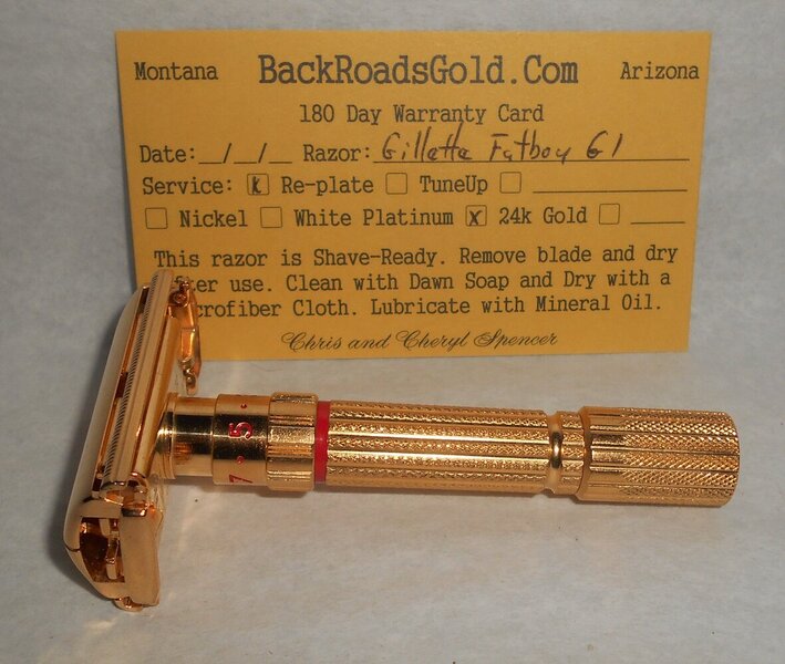 Gillette Fat Boy Razor TTO Adjustable 1961 Refurbished Replated 24 Karat Gold G1–GG.JPG Gillette Fat Boy Razor TTO Adjustable 1961 Refurbished Replated 24 Karat Gold G1–GG.JPG