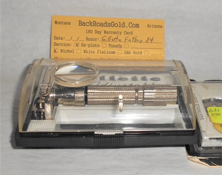 Gillette Fat Boy Razor W Case Blades Refurbished Replated Mirror Nickel Plating E4–A07 (8).JPG