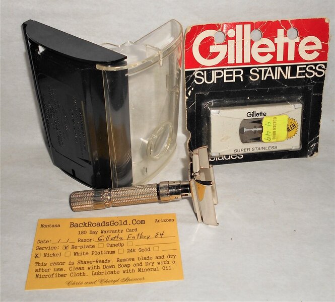 Gillette Fat Boy Razor W Case Blades Refurbished Replated Mirror Nickel Plating E4–A07 (49).JPG