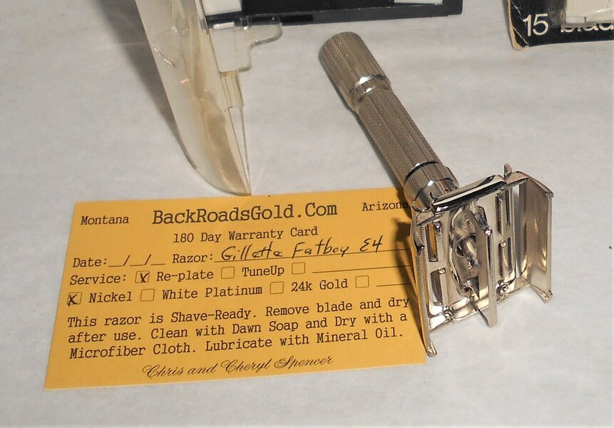 Gillette Fat Boy Razor W Case Blades Refurbished Replated Mirror Nickel Plating E4–A07 (51).JPG