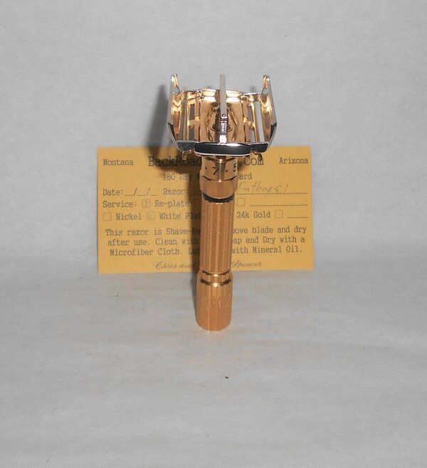 Gillette 1959 Fat Boy Razor E1 Refurbished Replated 24 Karat Gold WhitePlatinum E1–47B (39).JPG Gillette 1959 Fat Boy Razor E1 Refurbished Replated 24 Karat Gold WhitePlatinum E1–47B (39).JPG
