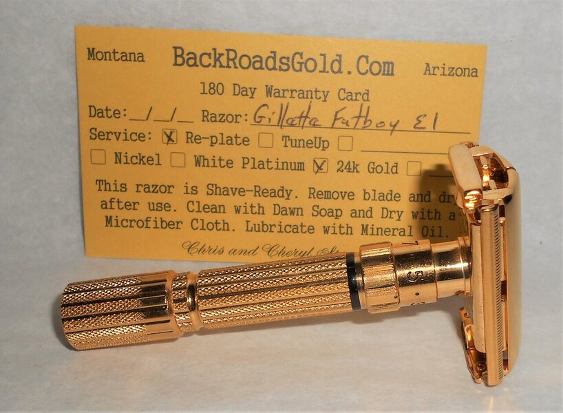 Gillette 1959 Fat Boy Razor TTO Refurbished Replated 24 Karat Gold E1–XX (18).JPG Gillette 1959 Fat Boy Razor TTO Refurbished Replated 24 Karat Gold E1–XX (18).JPG