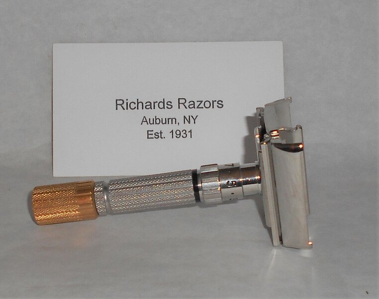 Gillette 1959 Fat Boy Razor TTO Adjustable Refurbished Replated 24 Karat Gold White Platinum E...JPG