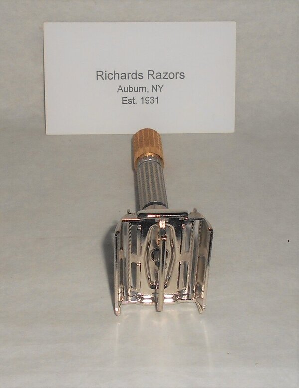 Gillette 1959 Fat Boy Razor TTO Adjustable Refurbished Replated 24 Karat Gold White Platinum E...JPG