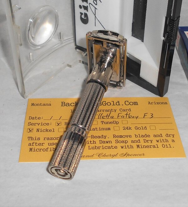Gillette 1960 Fat Boy Razor W Case Blades Refurbished Replated Mirror Nickel F3–BB (35).JPG Gillette 1960 Fat Boy Razor W Case Blades Refurbished Replated Mirror Nickel F3–BB (35).JPG
