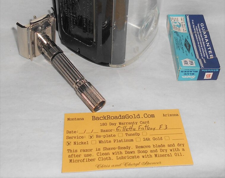 Gillette 1960 Fat Boy Razor W Case Blades Refurbished Replated Mirror Nickel F3–BB (55).JPG Gillette 1960 Fat Boy Razor W Case Blades Refurbished Replated Mirror Nickel F3–BB (55).JPG