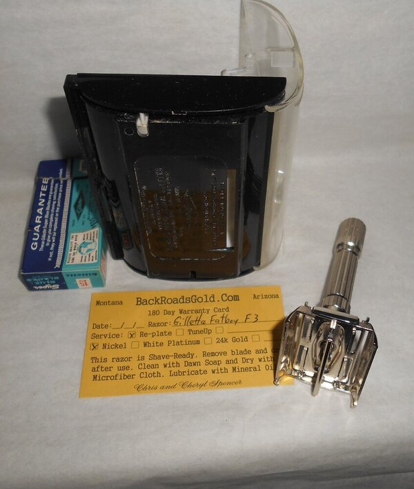 Gillette 1960 Fat Boy Razor W Case Blades Refurbished Replated Mirror Nickel F3–BB (59).JPG Gillette 1960 Fat Boy Razor W Case Blades Refurbished Replated Mirror Nickel F3–BB (59).JPG