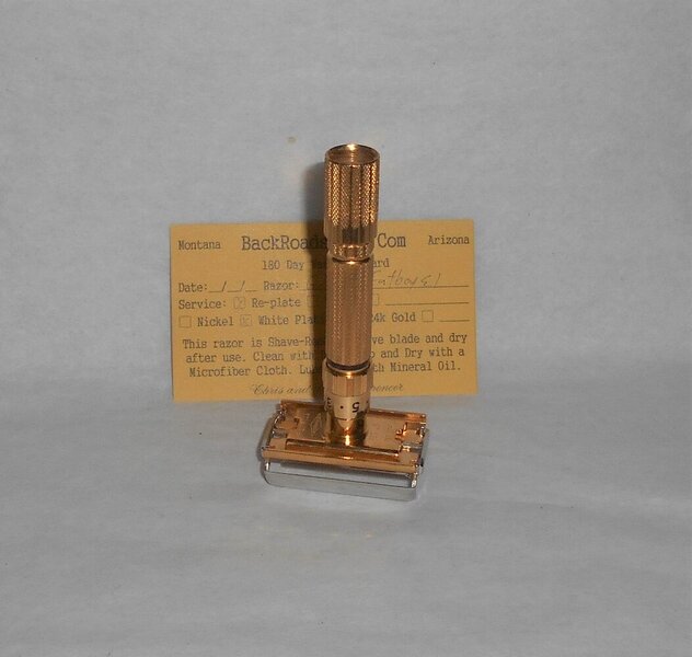 Gillette 1959 Fat Boy Razor E1 Refurbished Replated 24 Karat Gold WhitePlatinum E1–47B (38).JPG Gillette 1959 Fat Boy Razor E1 Refurbished Replated 24 Karat Gold WhitePlatinum E1–47B (38).JPG