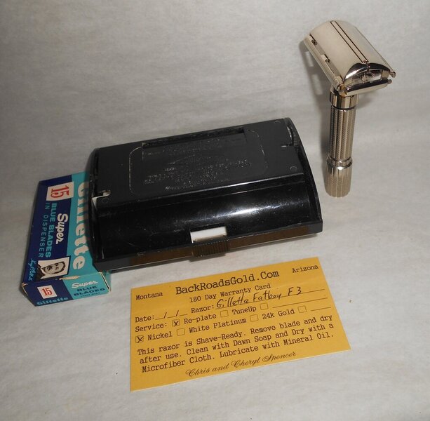 Gillette 1960 Fat Boy Razor W Case Blades Refurbished Replated Mirror Nickel F3–BB (1).JPG Gillette 1960 Fat Boy Razor W Case Blades Refurbished Replated Mirror Nickel F3–BB (1).JPG